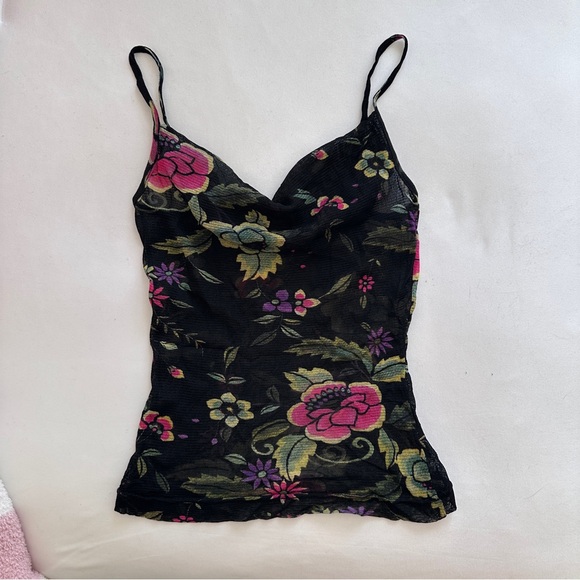 Vivienne Tam Tops - Vintage Vivienne Tam black floral mesh tank top:Fit size:XS